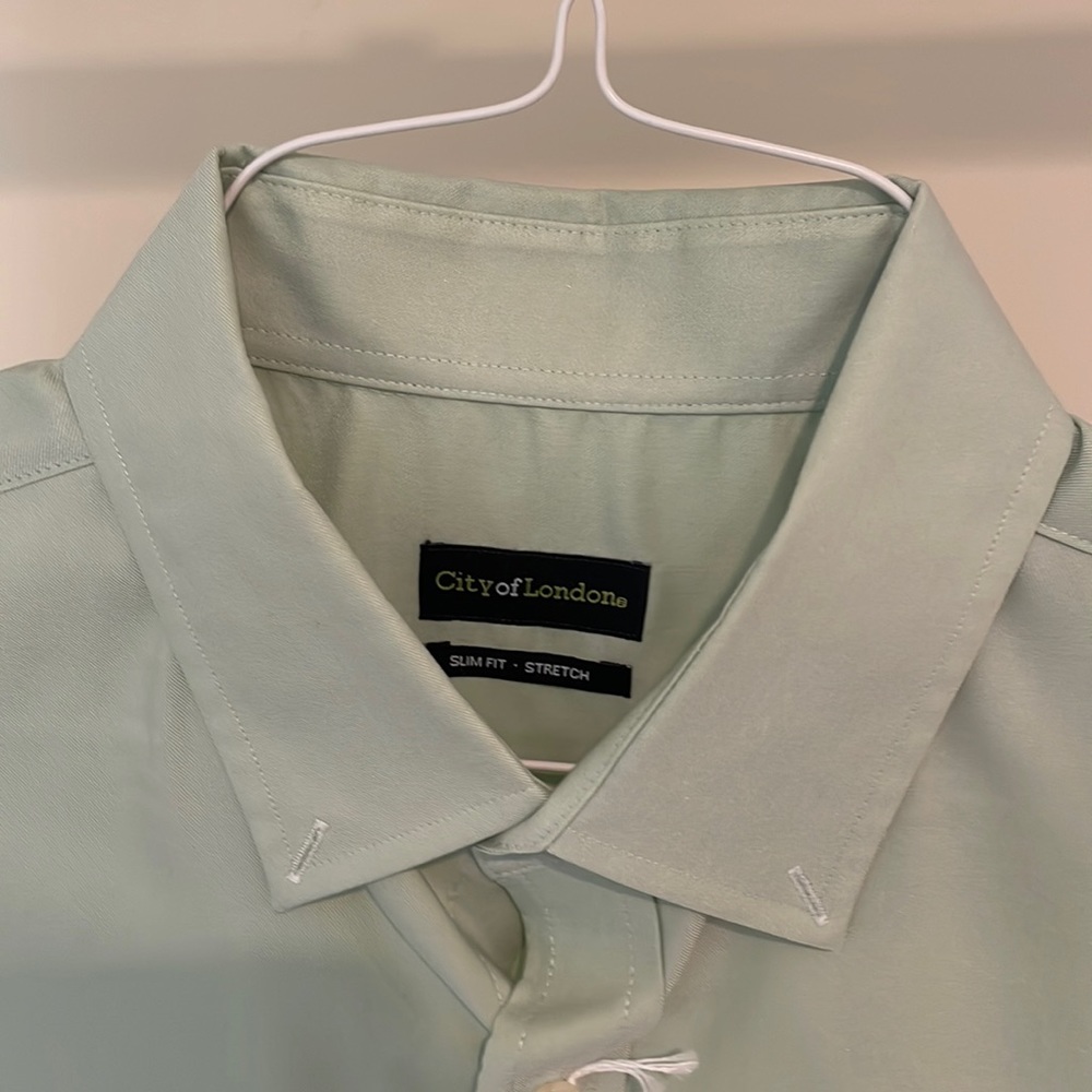 City of London Slim Fit Stretch Green Dress Shirt, Neck 16, Sleeve 32/33